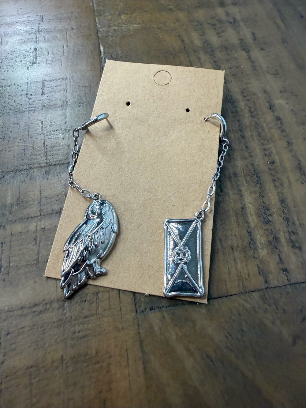 Harry Potter silver hedwig letter mini dangle hoop earrings new owl letter - Picture 3 of 5